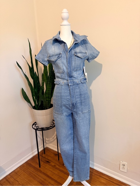 Good American Pants - Good American Fit for Success Short Sleeve Denim Jumpsuit Blue GMJS731SO Size M